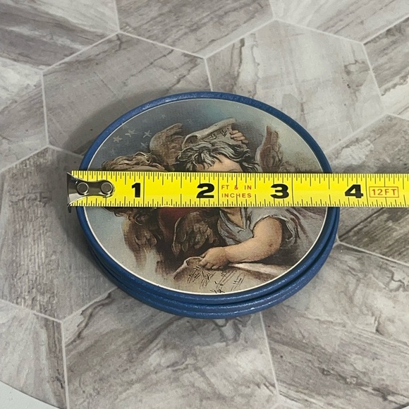 Set of 4 Vintage Angel Cherub Coasters Blue Cork Back 4” Round - Picture 5 of 5